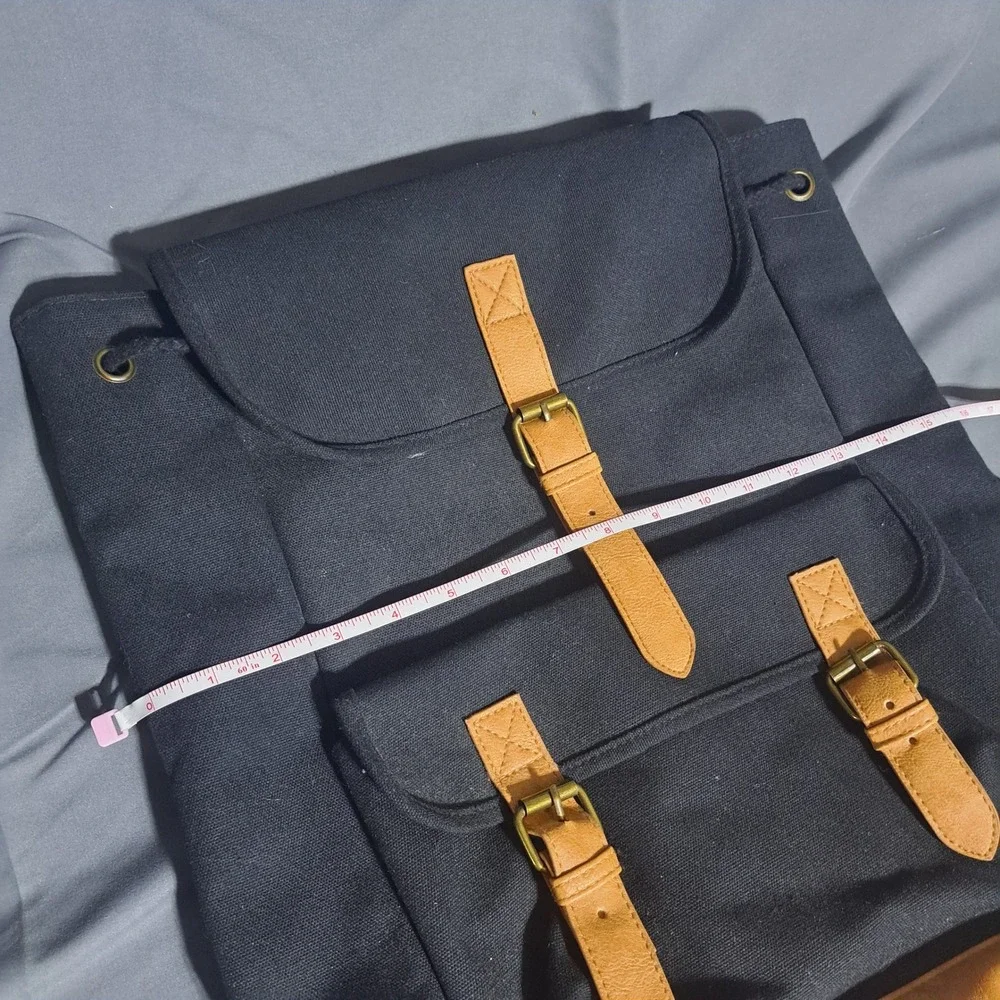 DSW‎ Black Canvas Backpack Faux Leather Trim Buckle Detail Pockets VGUC